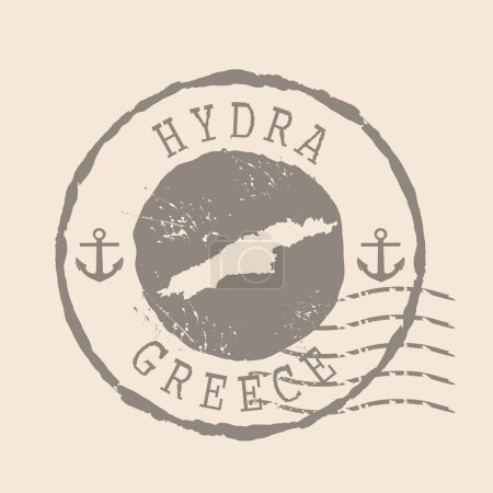 Sello Postal de Hydra. Mapa Sello de goma de silueta. Diseño Retro Travel. Seal Map Hydra isla de Grecia grunge para su diseño. EPS10