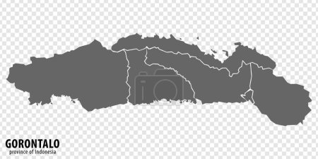 Leere Landkarte der Provinz Gorontalo in Indonesien. Hochwertige Karte Gorontalo mit Gemeinden auf transparentem Hintergrund für Ihr Design. Republik Indonesien. EPS10.