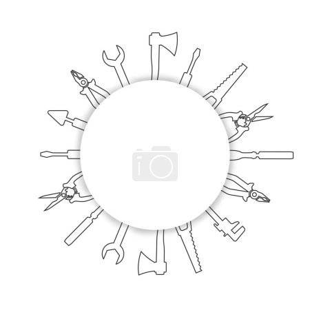Illustration for Professional handyman services. Blank template with shadow  for your logo with tools collection and text space.  Set of repair tools on white background for your web site design, app, UI. EPS10. - Royalty Free Image