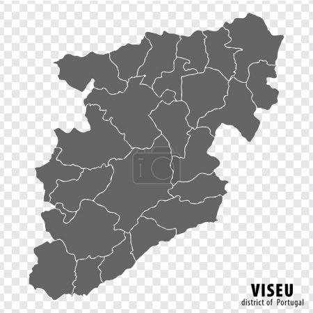 Ilustración de Mapa Distrito de Viseu sobre fondo transparente. Mapa del distrito de Viseu con municipios en gris para el diseño de su sitio web, logotipo, aplicación, interfaz de usuario. Portugal. EPS10. - Imagen libre de derechos