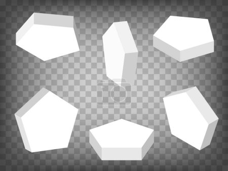 Conjunto de proyecciones de perspectiva modelo 3d de prisma pentagonal sobre fondo transparente. Modelo de prisma pentagonal. Concepto abstracto de elementos gráficos para su diseño. EPS 10