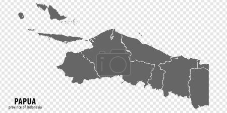 Blank map Papua province of Indonesia. High quality map Papua Province with municipalities on transparent background for your design. Republic of Indonesia.  EPS10.