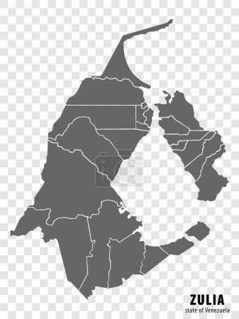 Leere Landkarte Zulia Bundesstaat Venezuela. Hochwertige Karte Zulia State mit Gemeinden auf transparentem Hintergrund für Ihr Design. Bolivarische Republik Venezuela. EPS10.
