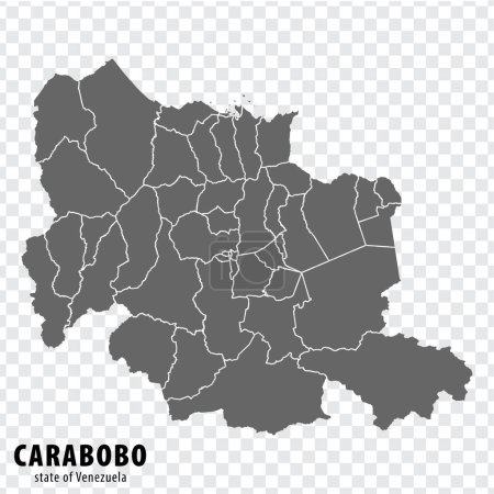 Blank map Carabobo State of Venezuela. High quality map Carabobo State with municipalities on transparent background for your design. Bolivarian Republic of Venezuela.  EPS10.