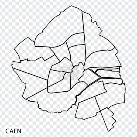 Illustration for High Quality map of Caen is a city  The France, with borders of the districts. Map Caen of Normandy your web site design, app, UI. EPS10. - Royalty Free Image