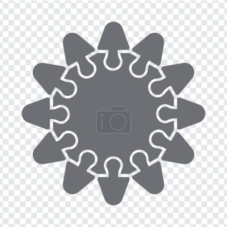Illustration for Simple icon puzzle in gray. Simple icon puzzle of the  twelve elements and center on transparent background for your web site design, app, UI. EPS10. - Royalty Free Image