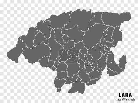 Blank map Lara State of Venezuela. High quality map Lara State with municipalities on transparent background for your design. Bolivarian Republic of Venezuela.  EPS10.