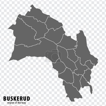 Mapa en blanco Buskerud County of Norway. Mapa de alta calidad del condado de Buskerud sobre fondo transparente para el diseño de su sitio web, logotipo, aplicación, interfaz de usuario. Noruega. EPS10.