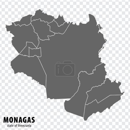 Blank map Monagas State of Venezuela. High quality map Monagas State with municipalities on transparent background for your design. Bolivarian Republic of Venezuela.  EPS10.