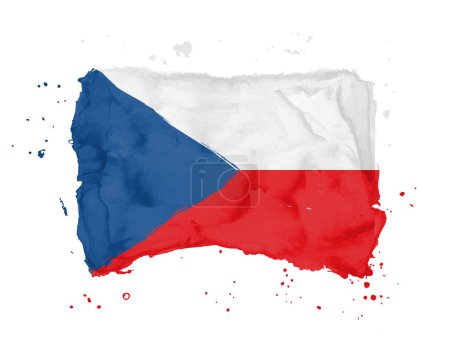 Bandera de República Checa, fondo de pincelada. Bandera de Chequia sobre fondo blanco. Estilo de acuarela para su diseño, aplicación, interfaz de usuario. EPS10.
