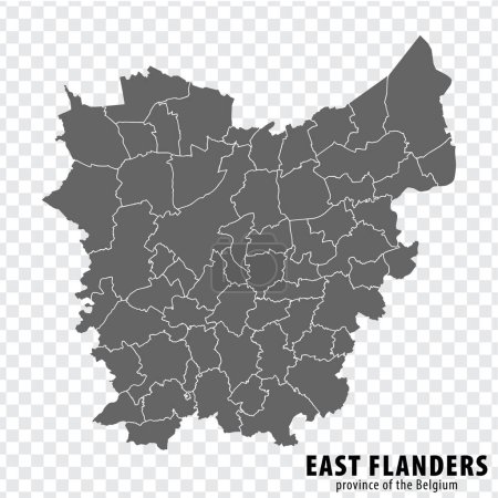 Illustration for Blank map Province East Flanders of Belgium. High quality map East Flanders with municipalities on transparent background for your web site design, logo, app, UI.  EPS10. - Royalty Free Image