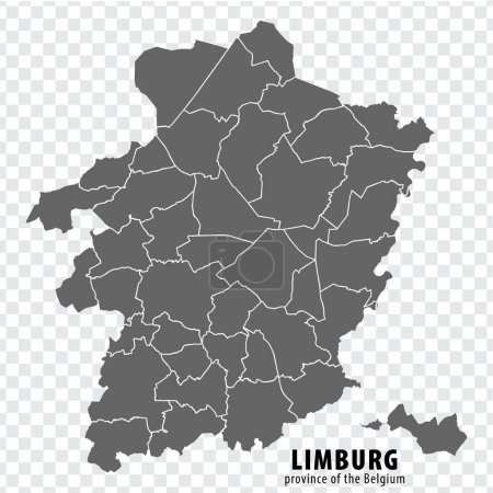 Leere Landkarte Provinz Limburg von Belgien. Hochwertige Karte Limburg mit Gemeinden auf transparentem Hintergrund für Ihr Webseitendesign, Logo, App, UI. EPS10.