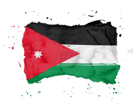 Bandera de Jordania, fondo de pincelada. Bandera Hashemite Kingdom of Jordan sobre fondo blanco. Estilo de acuarela para su diseño, aplicación, interfaz de usuario. EPS10.