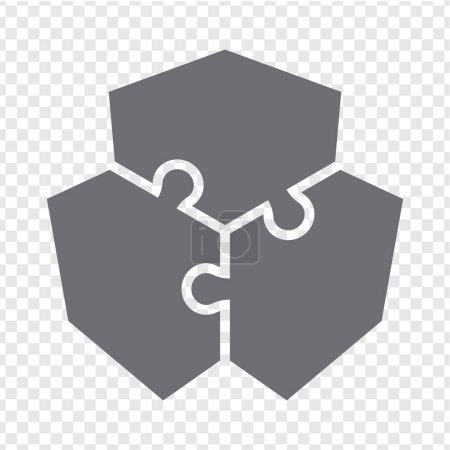 Icono simple rompecabezas en gris. Icono simple rompecabezas poligonal de los tres elementos en el fondo transparente para el diseño de su sitio web, aplicación, interfaz de usuario. EPS10.