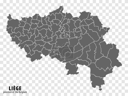 Leere Landkarte Provinz Lüttich von Belgien. Hochwertige Landkarte Lüttich mit Gemeinden auf transparentem Hintergrund für Ihr Websitedesign, Logo, App, UI. EPS10.