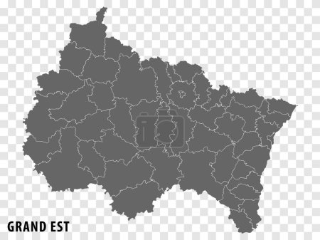 Mapa Grand Est sobre fondo transparente. Región Grand Est de Francia mapa con distritos en gris para su diseño. Vector EPS10.
