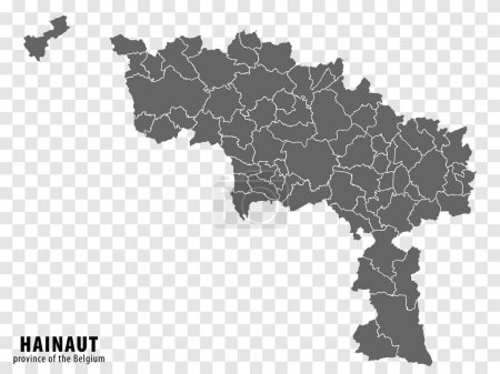 Mapa en blanco Provincia Henao de Bélgica. Mapa de alta calidad Henao con municipios sobre fondo transparente para el diseño de su sitio web, logotipo, aplicación, interfaz de usuario. EPS10.