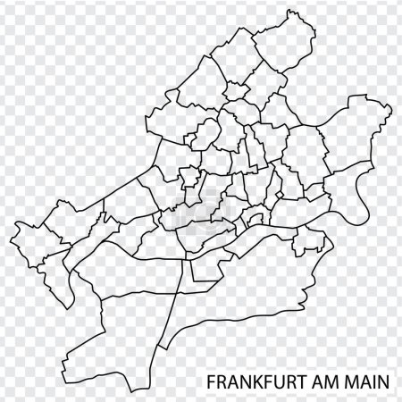 Téléchargez les illustrations : Carte de haute qualité de Francfort est une ville L'Allemagne, avec des frontières des quartiers. Carte de Francfort-sur-le-Main pour la conception de votre site internet, app, UI. PSE10. - en licence libre de droit
