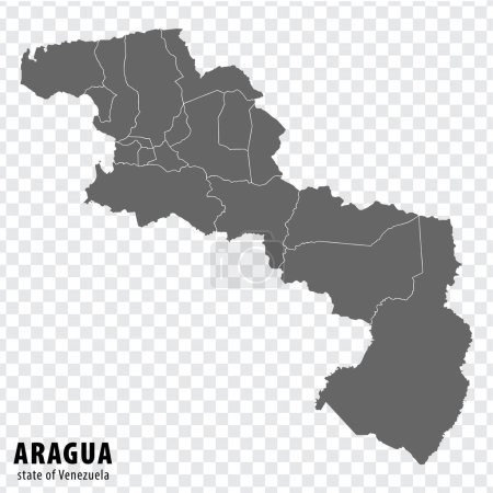 Leere Landkarte Aragua Bundesstaat Venezuela. Hochwertige Karte des Bundesstaates Aragua mit Gemeinden auf transparentem Hintergrund für Ihr Design. Bolivarische Republik Venezuela. EPS10.