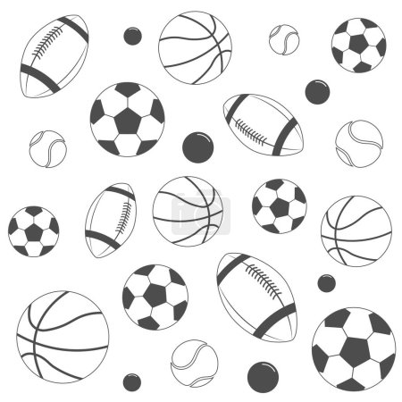 Vector Sportbälle grauen und weißen Hintergrund. Muster von Sportbällen für Ihre Website-Design, Logo, App, Benutzeroberfläche. EPS10.