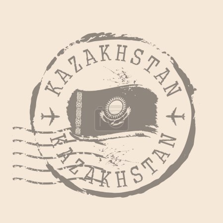 Téléchargez les illustrations : Timbre postal du Kazakhstan. Carte Silhouette caoutchouc Seal. Design Retro Travel. Seal Drapeau du Kazakhstan grunge pour votre design. PSE10 - en licence libre de droit