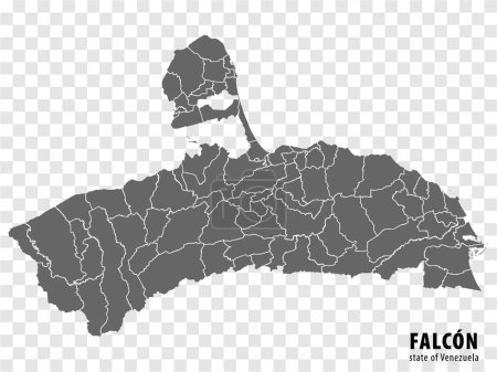 Leere Landkarte Falkenstaat Venezuela. Hochwertige Karte Falcon State mit Gemeinden auf transparentem Hintergrund für Ihr Design. Bolivarische Republik Venezuela. EPS10.