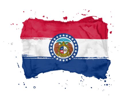 Flagge von Missouri aus Pinselstrichen. Vereinigte Staaten von Amerika. Aquarell-Stil für Ihren Entwurf. Flagge Staat Missouri auf weißem Hintergrund für Ihr Websitedesign, App, UI. EPS10.