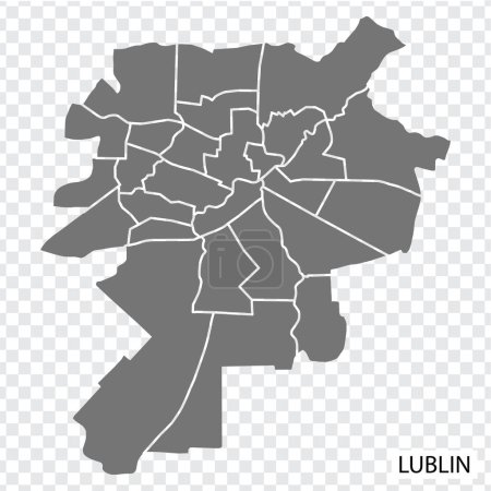 Hochwertige Karte von Lublin ist eine Stadt Polen, mit Grenzen der Bezirke. Karte von Lublin für Ihre Website-Design, App, UI. EPS10.