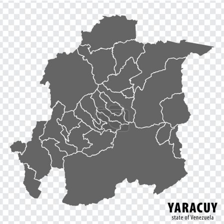 Mapa en blanco Yaracuy Estado de Venezuela. Mapa de alta calidad Yaracuy State con municipios sobre fondo transparente para su diseño. República Bolivariana de Venezuela. EPS10.