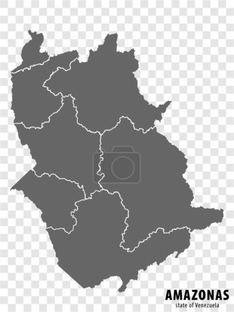 Mapa en blanco Amazonas Estado de Venezuela. Mapa de alta calidad Amazonas Estado con municipios sobre fondo transparente para su diseño. República Bolivariana de Venezuela. EPS10.