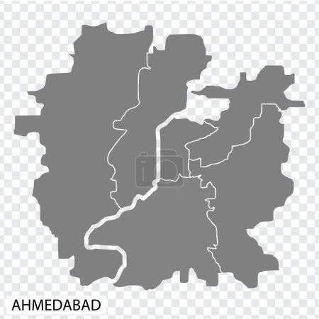 Mapa de alta calidad de Ahmedabad es una ciudad de la India, con fronteras de las regiones. Mapa de Ahmedabad para el diseño de su sitio web, aplicación, interfaz de usuario. EPS10.