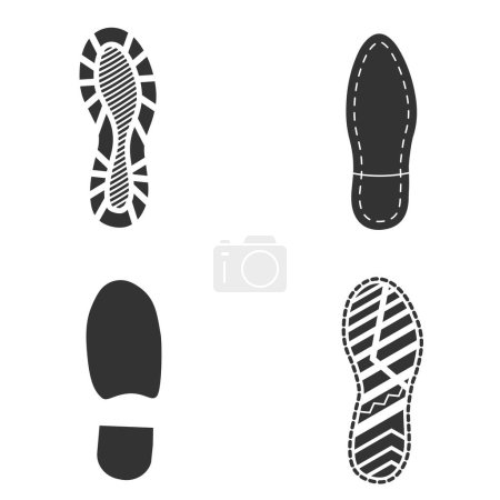 Téléchargez les illustrations : Ensemble d'icônes d'empreintes humaines. Empreintes de pas silhouettes chaussures isolées sur fond blanc, comme l'idée de logo en gris. Vecteur de stock. PSE10. - en licence libre de droit