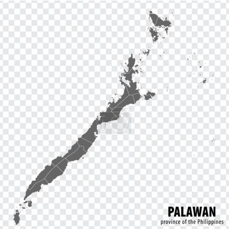 Carte vierge Palawan des Philippines. Carte de haute qualité Province de Palawan avec des districts sur fond transparent pour la conception de votre site Web, logo, app, UI. République des Philippines. PSE10.