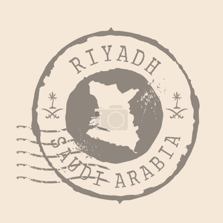 Die Briefmarke von Riad ist die Hauptstadt Saudi-Arabiens. Karte Silhouette Gummidichtung. Design Retro Reisen. Seal of Map Riyadh grunge für Ihr Design. Saudi-Arabien. EPS10