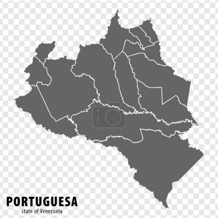 Blank map Portuguesa State of Venezuela. High quality map Portuguesa State with municipalities on transparent background for your design. Bolivarian Republic of Venezuela.  EPS10.