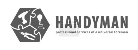 Handyman concept in gray. Professional services of a universal foreman. Workshop, repairman services, carpenter, any type of repair of home: drill, electricity, pliers. Vector EPS10.