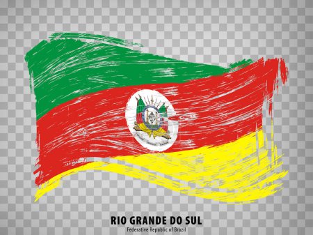 Bandera de Rio Grande do Sul de pinceladas. Bandera ondeante Rio Grande do Sul de Brasil sobre fondo transparente para el diseño de su sitio web, aplicación, interfaz de usuario. Brasil. EPS10.