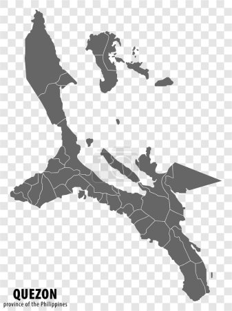 Ilustración de Mapa en blanco Quezón de Filipinas. Mapa de alta calidad Provincia de Quezon con distritos en fondo transparente para el diseño de su sitio web, logotipo, aplicación, interfaz de usuario. República de Filipinas. EPS10. - Imagen libre de derechos