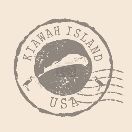 Ilustración de Sello Postal de la Isla Kiawah. Mapa Sello de goma de silueta. Diseño Retro Travel. Sello Mapa de Kiawah Island grunge para su diseño. Estados Unidos. EPS10 - Imagen libre de derechos