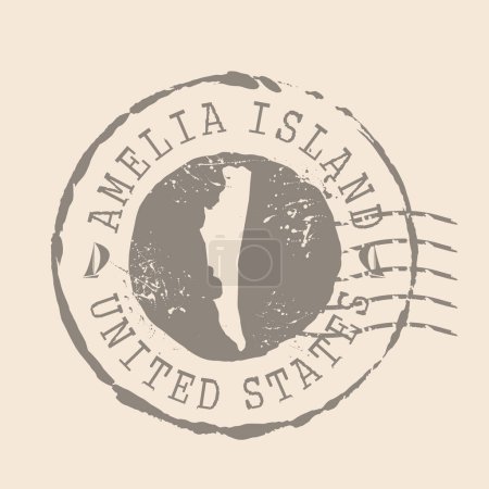 Poststempel von Amelia Island. Karte Silhouette Gummidichtung. Design Retro Reisen. Seal Map of Amelia Island grunge für Ihr Design. Vereinigte Staaten. EPS10