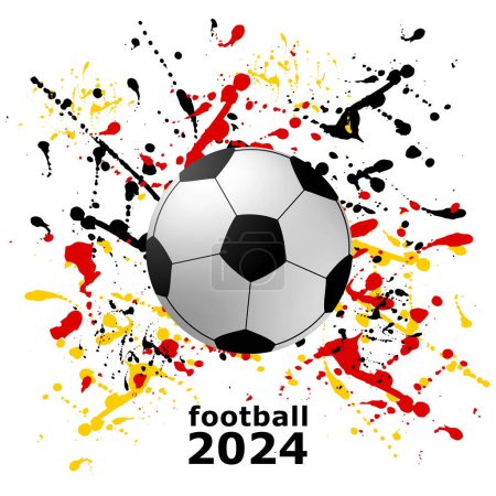 Concept of a football cup 2024. design of a stylish background for the soccer championship. Vector realistic 3d soccer Ball on splashes of Germany flag colors. Element for your design cards, invitations, gift cards, flyers, vector. EPS 10 