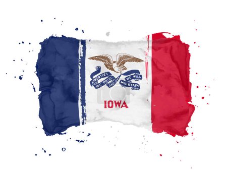 Flagge von Iowa aus Pinselstrichen. Vereinigte Staaten von Amerika. Aquarell-Stil für Ihren Entwurf. Flagge Bundesstaat Iowa auf weißem Hintergrund für Ihr Webseiten-Design, App, UI. EPS10.