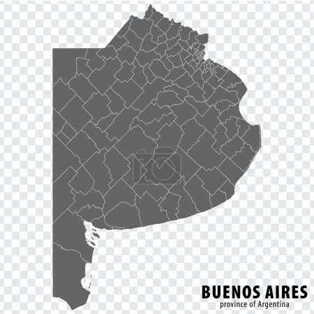 Leere Landkarte der Provinz Buenos Aires in Argentinien. Hochwertige Karte Provinz Buenos Aires mit Bezirken auf transparentem Hintergrund für Ihr Webseiten-Design, Logo, App, Benutzeroberfläche. Argentinische Republik. EPS10.
