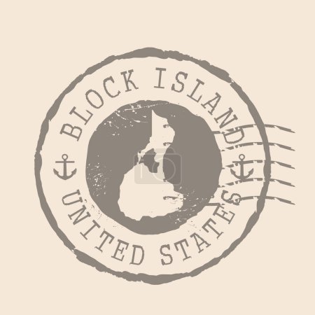 Stamp Postal of Block  Island. Map Silhouette rubber Seal.  Design Retro Travel. Seal  Map of Block  Island grunge  for your design. United States.  EPS10