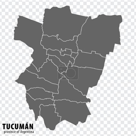 Leere Landkarte der Provinz Tucuman in Argentinien. Hochwertige Karte Provinz Tucuman mit Bezirken auf transparentem Hintergrund für Ihr Webseiten-Design, Logo, App, UI. Argentinische Republik. EPS10.