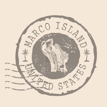 Poststempel von Marco Island. Karte Silhouette Gummidichtung. Design Retro Reisen. Seal Map von Marco Island Grunge für Ihr Design. Vereinigte Staaten. EPS10