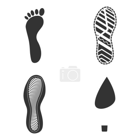 Set of humans footprint. Footprints silhouettes foot and shoes isolated on white background, such as idea of logo in gray. Stock vector for your design. EPS10.