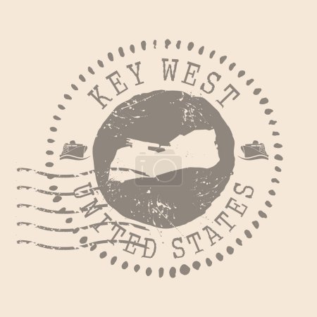 Poststempel von Key West Island. Karte Silhouette Gummidichtung. Design Retro Reisen. Seal Map of Key West grunge für Ihr Design. Vereinigte Staaten. EPS10