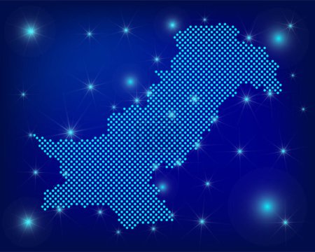 Pakistan map in blue. Dotted map. Dots  Pakistan map with spotlights on dark blue background.  Global social network.  Blue futuristic background with Dotted map . EPS10