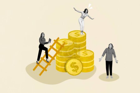Creativo collage plantilla gráficos imagen de diversidad trabajo equipo crear dinero crecimiento proyecto aislado dibujo fondo.